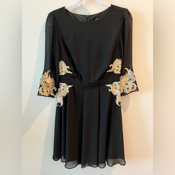 Ted Baker London Gaenor Chiffon Embroidered Fit & Flare Dress - US Sz 4-6 - Picture 4 of 9